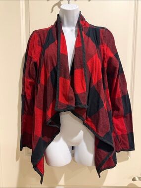 Natural Reflections Red and Black Plaid Open-Front Cardigan